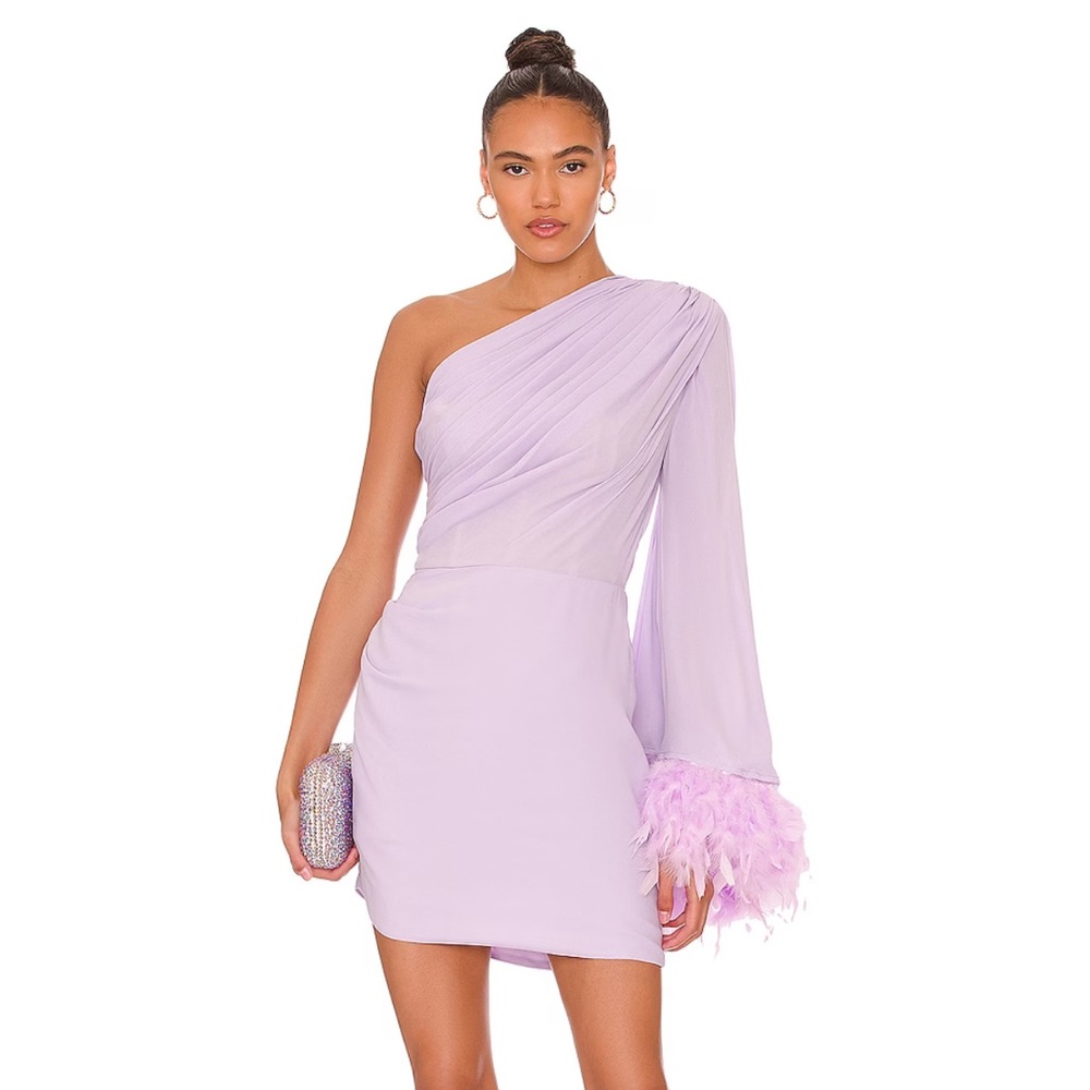 Bronx and Banco Fire Feathered One-Sleeve Minidress